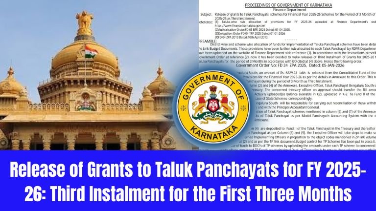 Release of Grants to Taluk Panchayats for FY 2025–26: Third Instalment for the First Three Months